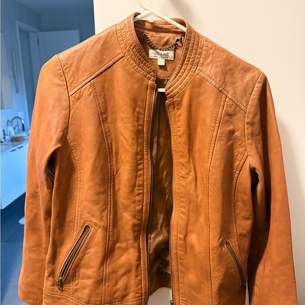 Stylish Tan Leather Jacket for Women